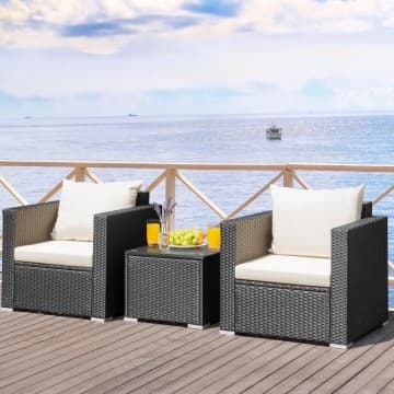 Costway Canada 3 Pieces Patio Wicker Conversation Set with Cushion chez Costway Canada