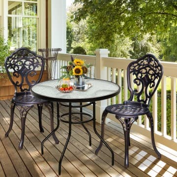 Costway Canada Table ronde de patio de 32 pouces en verre trempé et acier avec trou chez Costway Canada