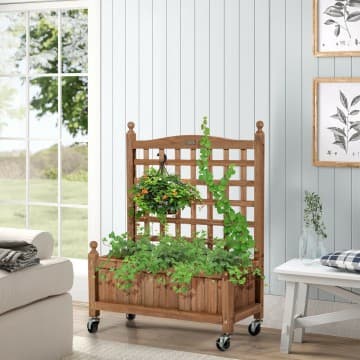 Costway Canada Jardinière en bois de 32 po avec treillis et lit surélevé mobile chez Costway Canada