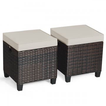 Costway Canada Ensemble de 2 poufs de patio en rotin avec coussins amovibles chez Costway Canada