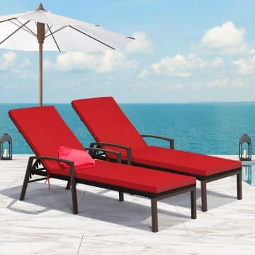Costway Canada Chaise longue inclinable en rotin pour patio (2 pièces) avec coussin et chez Costway Canada