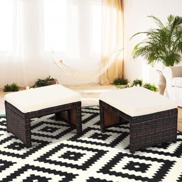 Costway Canada Lot de 2 poufs de patio en rotin avec coussin doux pour terrasse et chez Costway Canada