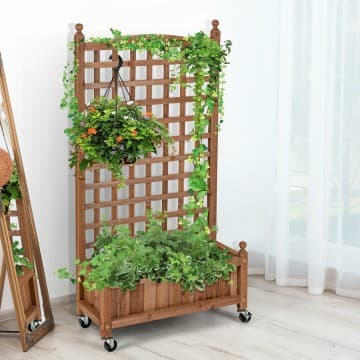 Costway Canada Jardinière en bois de 127 cm avec treillis et lit surélevé mobile chez Costway Canada