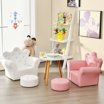 Costway Canada Children Upholstered Princess Sofa with Ottoman and Diamond Decoration chez Costway Canada