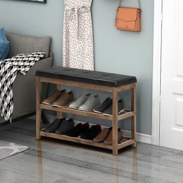 Costway Canada Banc porte-chaussures en bois à 2 niveaux avec siège rembourré chez Costway Canada