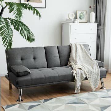 Costway Canada Convertible Folding Futon Sofa Bed Fabric with 2 Cup Holders chez Costway Canada