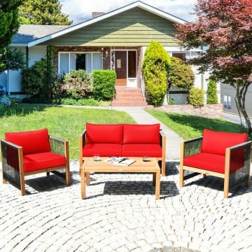 Costway Canada 4 Pieces Acacia Wood Sofa Set with Cushions for Outdoor Patio chez Costway Canada