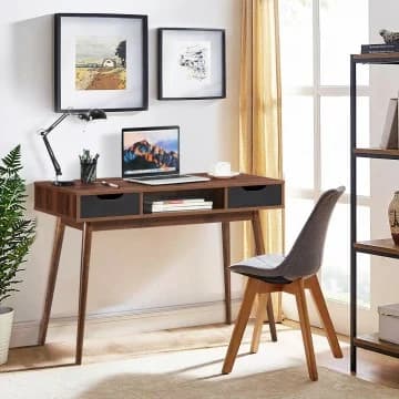 Costway Canada Stylish Computer Desk Workstation with 2 Drawers and Solid Wood Legs chez Costway Canada
