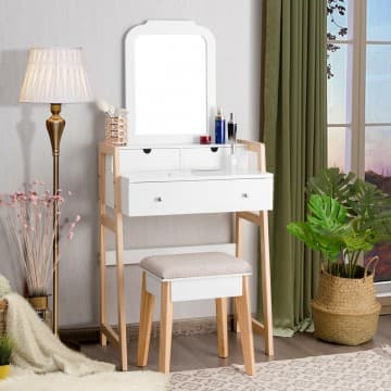 Costway Canada Vanity Table Set with Cushioned Stool and Large Mirror chez Costway Canada