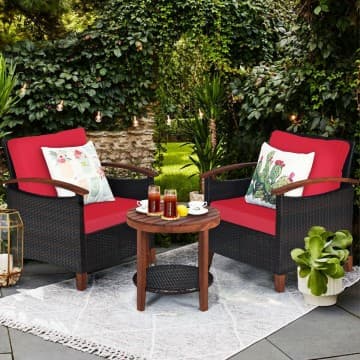 Costway Canada Ensemble de mobilier de patio en osier 3 pièces avec coussin lavable et chez Costway Canada