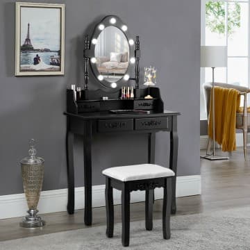 Costway Canada Makeup Vanity Dressing Table Set with Dimmable Bulbs Cushioned Stool chez Costway Canada