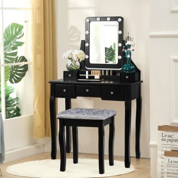 Costway Canada Vanity Dressing Table Set with 10 Dimmable Bulbs and Cushioned Stool chez Costway Canada