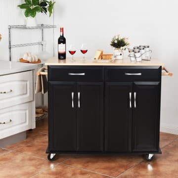 Costway Canada Îlot de cuisine roulant avec dessus en bois d'hévéa et roulettes chez Costway Canada