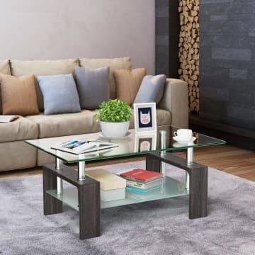 Costway Canada Rectangular Tempered Glass Coffee Table with Shelf chez Costway Canada