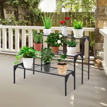 Outdoor 3 Tier Metal Plant Stand with Heavy Duty Rack for Multiple Use chez Costway Canada