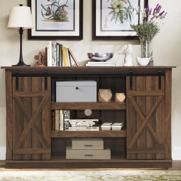 Costway Canada Farmhouse Wood TV Stand for TVs up to 60 Inch with Sliding Barn Doors chez Costway Canada