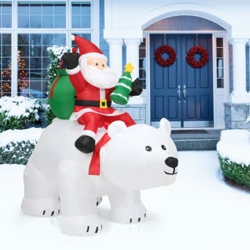 Costway Canada Père Noël gonflable de 6,5 pieds chevauchant un ours polaire avec tête chez Costway Canada