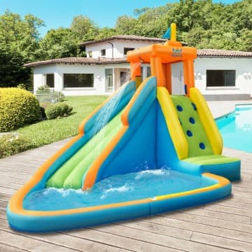 Costway Canada Toboggan aquatique gonflable avec château gonflable et soufflerie 740 W chez Costway Canada