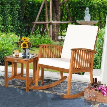 Costway Canada Ensemble 2 pièces de chaise à bascule et table en acacia chez Costway Canada