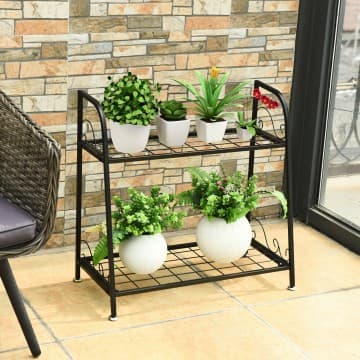 Costway Canada Support à plantes en métal à 2 niveaux pour terrasse chez Costway Canada