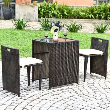 Costway Canada 3 Pieces Cushioned Wicker Patio Bistro Set with No Assembly Needed chez Costway Canada