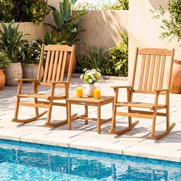 Costway Canada 3 Pieces Eucalyptus Rocking Chair Set with Coffee Table chez Costway Canada