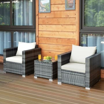 Costway Canada Ensemble de 3 pièces de meubles de patio en rotin avec canapé et coussins chez Costway Canada