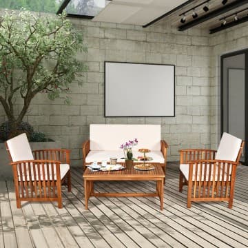 Costway Canada Ensemble de mobilier de patio en bois massif de 4 pièces avec coussins chez Costway Canada