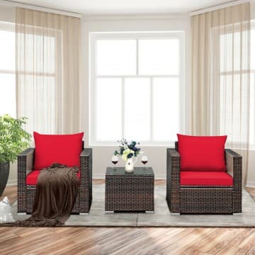 Costway Canada 3 Pieces Patio Conversation Rattan Furniture Set with Cushion chez Costway Canada