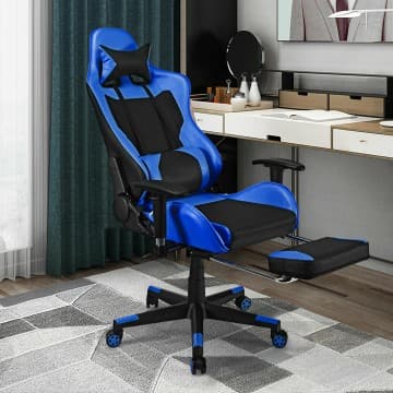 Costway Canada PU Leather Gaming Chair with USB Massage Lumbar Pillow and Footrest chez Costway Canada