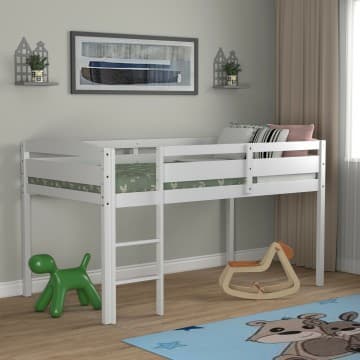 Costway Canada Lit mezzanine bas une place en bois avec barrière de sécurité et échelle chez Costway Canada