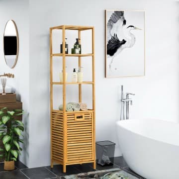 Costway Canada Bamboo Tower Hamper Organizer with 3-Tier Storage Shelves chez Costway Canada