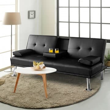 Costway Canada Canapé-lit futon convertible en cuir pliable avec porte-gobelets et chez Costway Canada