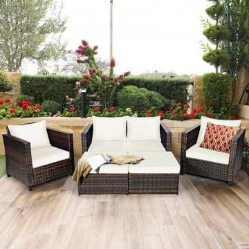 Costway Canada Ensemble de mobilier de patio en rotin 5 pièces avec coussins amovibles chez Costway Canada