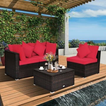 Costway Canada Ensemble de mobilier de patio en rotin 4 pièces avec coussins et chez Costway Canada