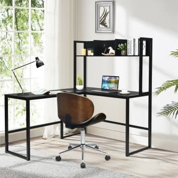 Costway Canada Industrial L-Shaped Desk Bookshelf 55 Inch Corner Computer Gaming Table chez Costway Canada