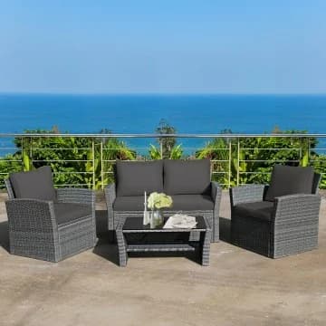 Costway Canada Ensemble de mobilier de patio 4 pièces en rotin avec table et coussins chez Costway Canada