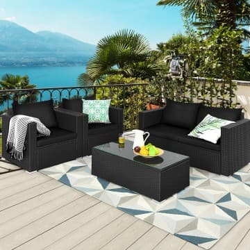 Costway Canada 4 Pieces Patio Rattan Conversation Set with Padded Cushion chez Costway Canada