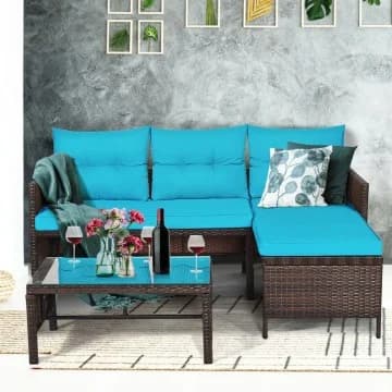 Costway Canada 3 Pieces Outdoor Patio Corner Rattan Sofa Set chez Costway Canada