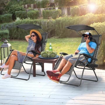 Costway Canada Chaise longue inclinable pliante avec auvent et porte-gobelet chez Costway Canada