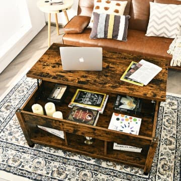 Costway Canada Table basse à plateau relevable avec compartiment de rangement caché chez Costway Canada
