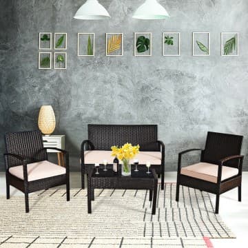 Costway Canada 4 Pieces Patio Ratten Conversation Set with Loveseat Sofas and Coffee chez Costway Canada