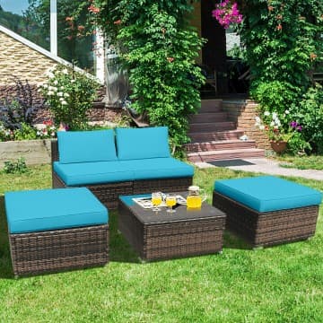 Costway Canada Ensemble de 5 chaises longues en osier avec coussins lavables à glissière chez Costway Canada