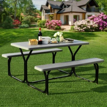 Ensemble table et bancs de pique-nique extérieurs 4,5 pi en HDPE chez Costway Canada