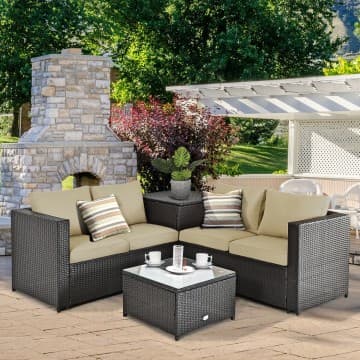 Costway Canada 4 Pieces Outdoor Patio Rattan Furniture Set with Loveseat and Storage Box chez Costway Canada