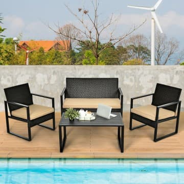 Costway Canada 4 Pieces Patio Rattan Furniture Set Cushioned Sofa Coffee Table Garden chez Costway Canada
