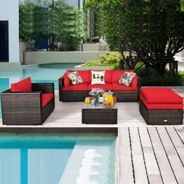 Costway Canada Ensemble de meubles de patio en rotin 6 pièces avec coussins chez Costway Canada