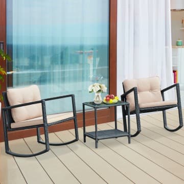 Costway Canada 3 Pieces Cushioned Patio Rattan Set with Rocking Chair and Table chez Costway Canada