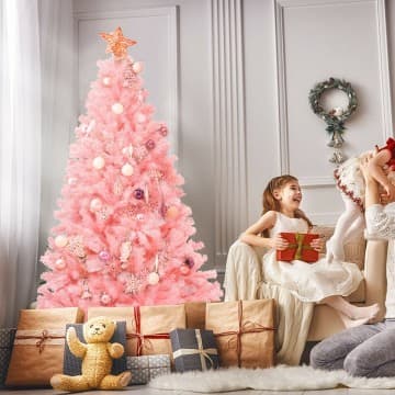 Costway Canada Sapin de Noël artificiel rose, 6 pieds, branches charnières chez Costway Canada
