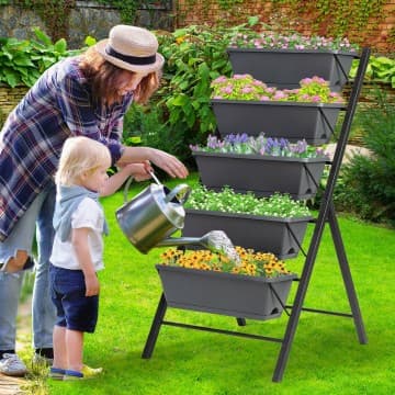 Costway Canada Jardinière surélevée à 5 niveaux avec drainage de l'eau pour fleurs et chez Costway Canada